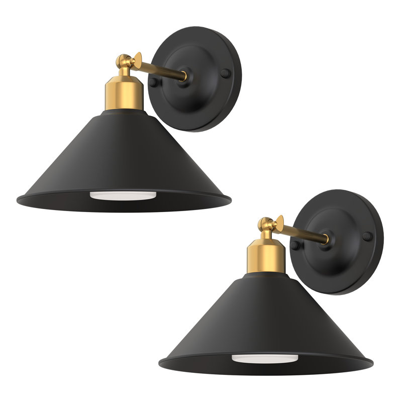 9 po Paquet de 2 appliques murales sans fil noires, lumières murales à DEL à intensité variable avec télécommande pour salle de bain