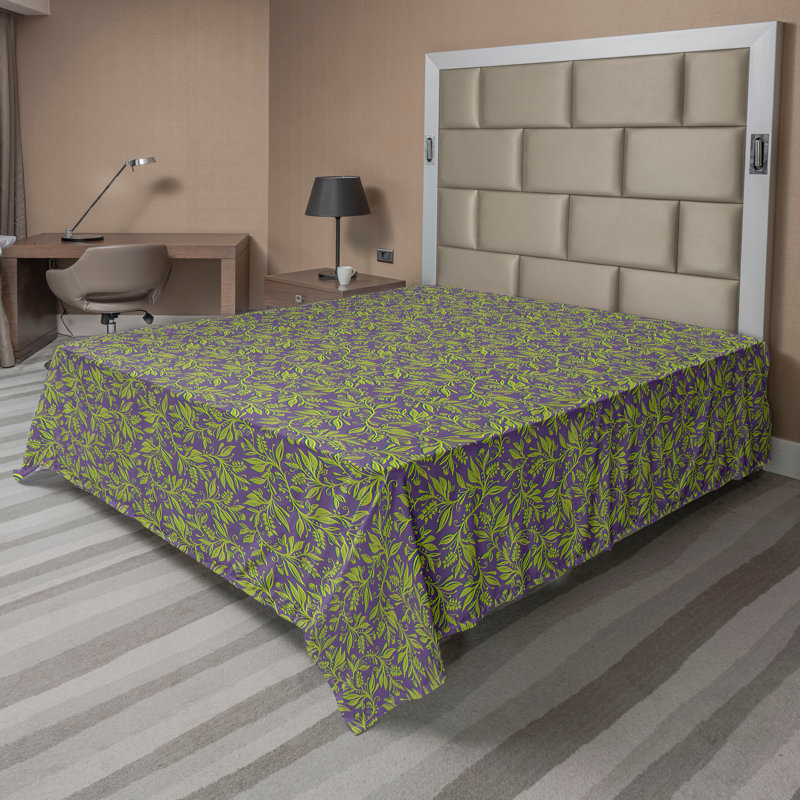 Drap plat moderne de style bohème Ambesonne, Full Flat Sheet, Jaune / vert / motif floral quartz