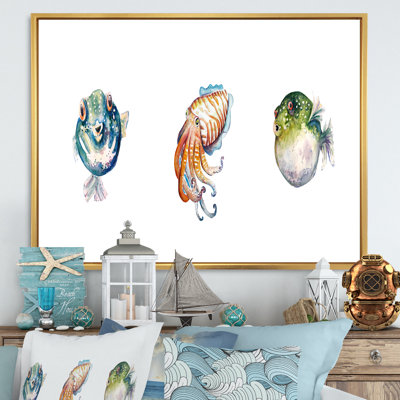 Aquarelle, croquis de poisson, art nautique et côtier