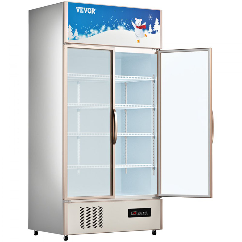 Commercial Refrigerator,Display Fridge Upright Beverage Cooler, Glass Door with LED Light for Home, Store, Gym or Office, (23 cu.ft. Double Swing Door)
