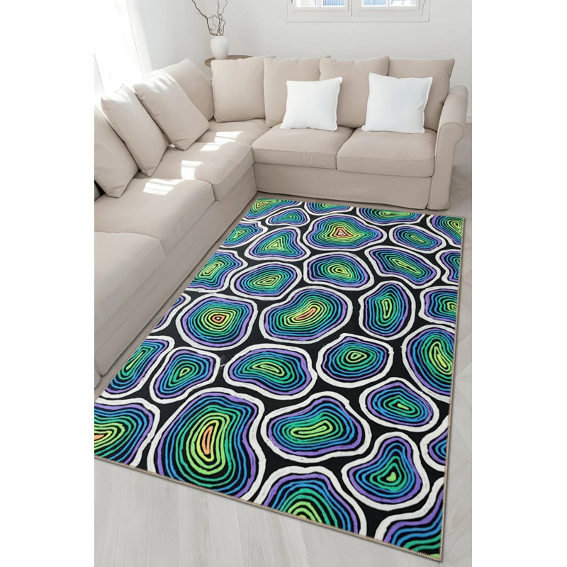 Tapis décoratif multicolore à motif géométrique abstrait, Rectangle 2 pi 4 po x 4 pi