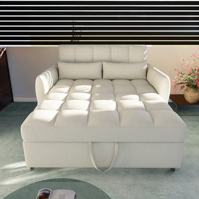 52.8-inch Pull-out Tufted Loveseat Sofa Bed With Adjustable Backrest, Three Usb Ports, And Two Lumbar Pillows, Perfect For Living Room, Beige.