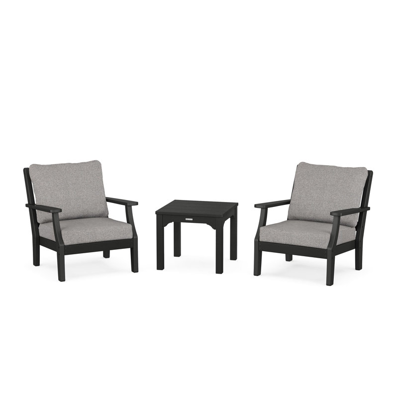 Chinoiserie 2 - Person Outdoor Seating Group with Cushions, Gray, Black