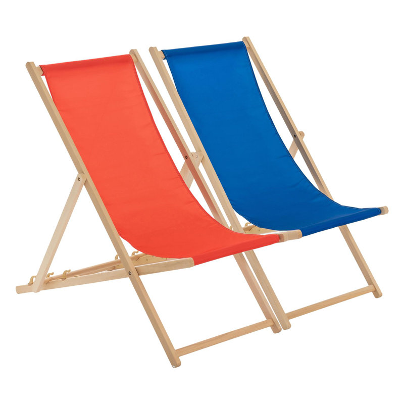 Harbour Housewares - Traditional Wooden Deck Chairs - Set of 2, Red/Blue
