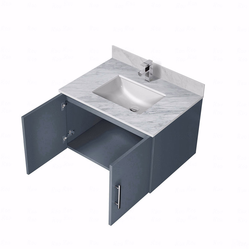 Ensemble de meuble-lavabo à simple cuve 30 "de large x 22" de profondeur, plateau en marbre de Carrare, avec robinet, Gris
