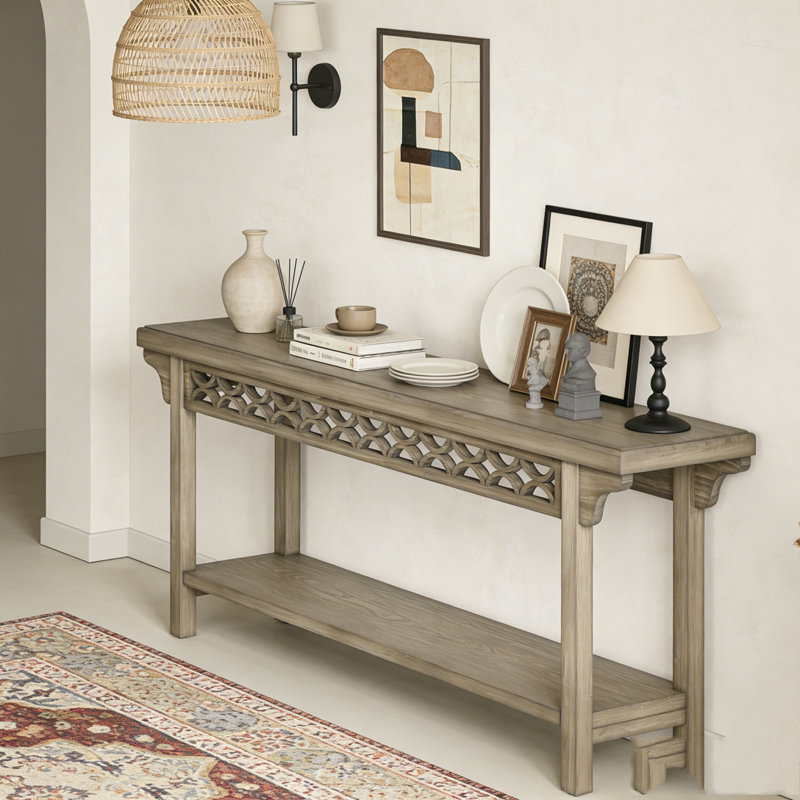 Farmhouse Narrow Wood Sofa Table with Storage, Grey