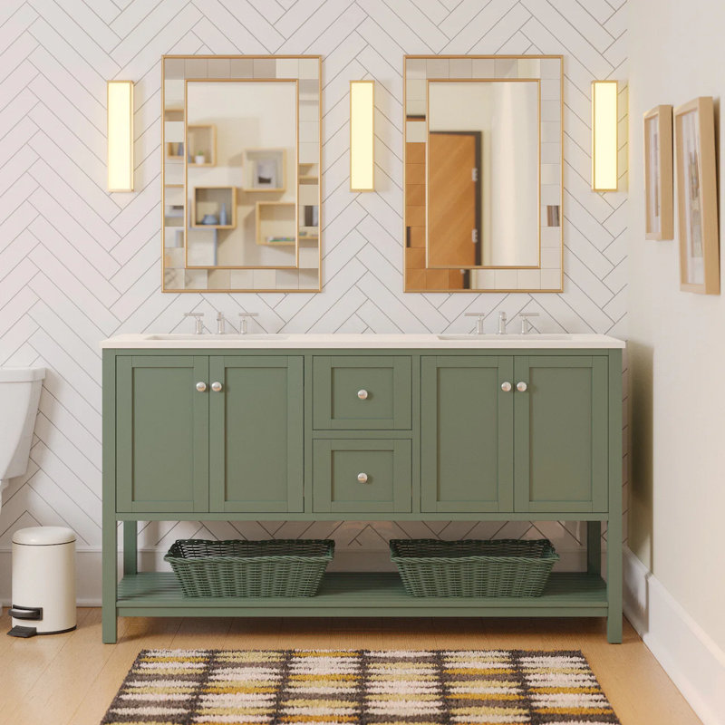 Ensemble de meuble-lavabo double 60 po Binne, Vert sauge, Blanc d'ingénierie