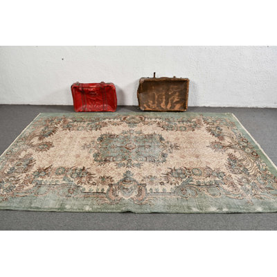 Large Antique Turkish Rug Ideal For Your Living Room Or As A Green Kitchen Rug With Oushak Design And Decorative Elements