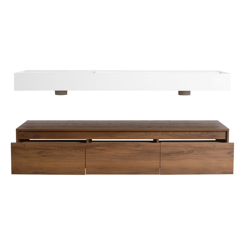 Meuble-lavabo mural de 60 po avec lavabo en résine, tiroir à fermeture en douceur et fixation flottante