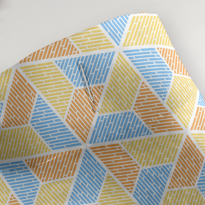 Rideau de douche simple trapézoïde, Jaune, bleu et orange