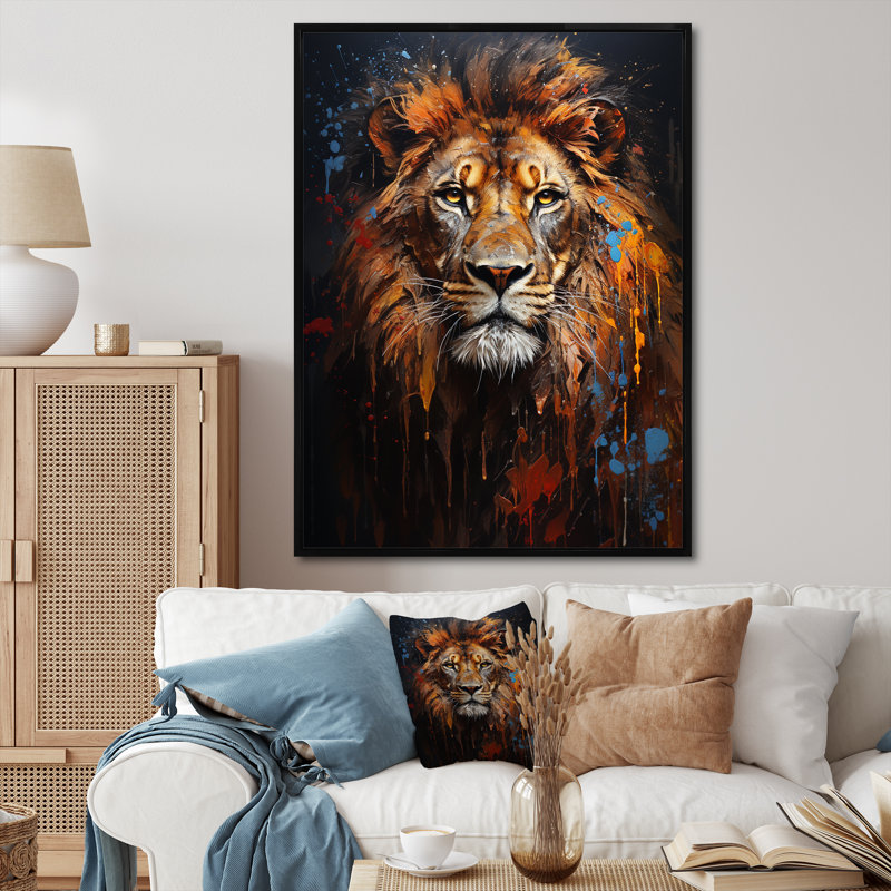 Photographie de lion avec I - reproduction sur toile, H 32 po x l 16 po x P 1 po, Cadre flottant noir