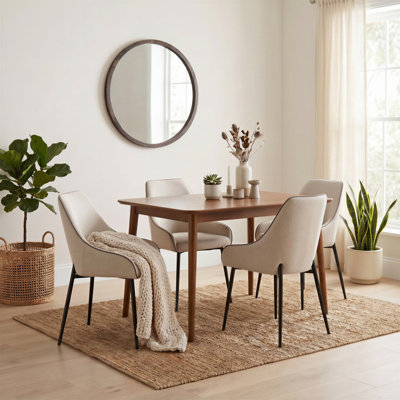 Drea Walnut Effect Wooden Dining Table With 4 Ophelia Cream Chairs - Rustic Farmhouse Style
