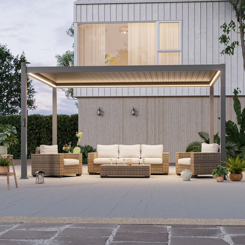 Pergola solaire à persiennes à DEL, pergola d'extérieur avec lumières à DEL et pergola en métal à toit rigide avec toit réglable