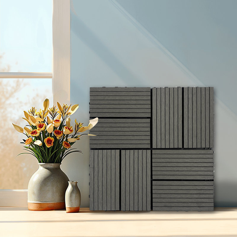 11.8'' L X 11.8'' W Wood-Plastic Composite Interlocking Deck Tile (Set Of 20), Dark Grey
