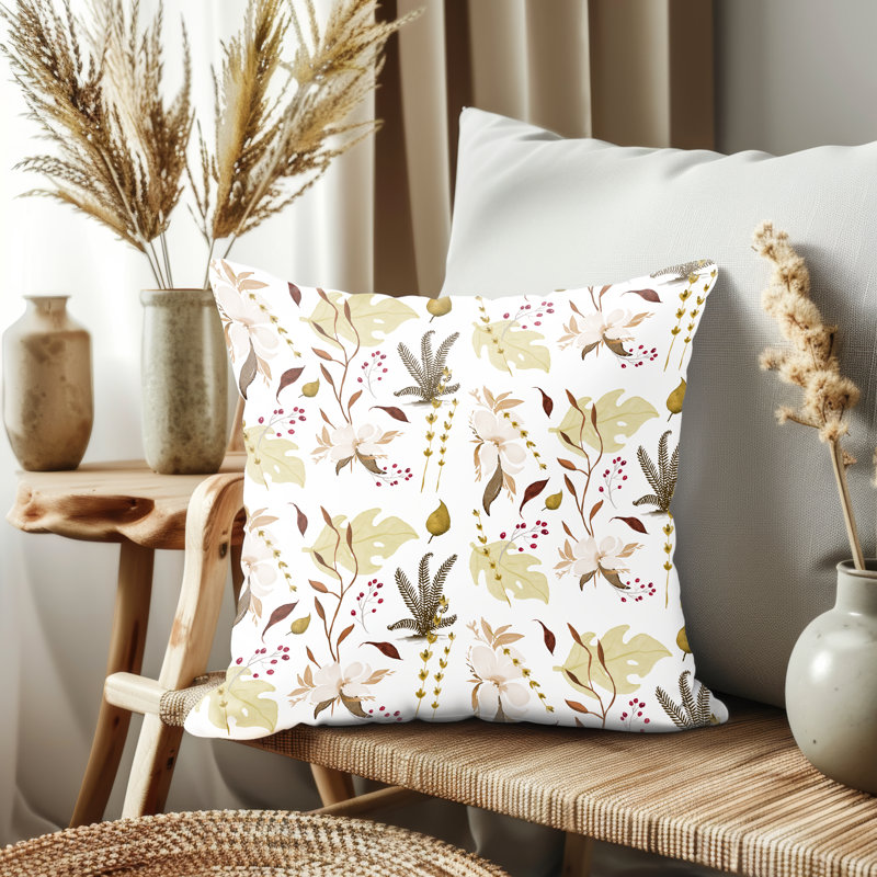 Housse de coussin, Blanc / crème floral, H 14 po x l 14 po