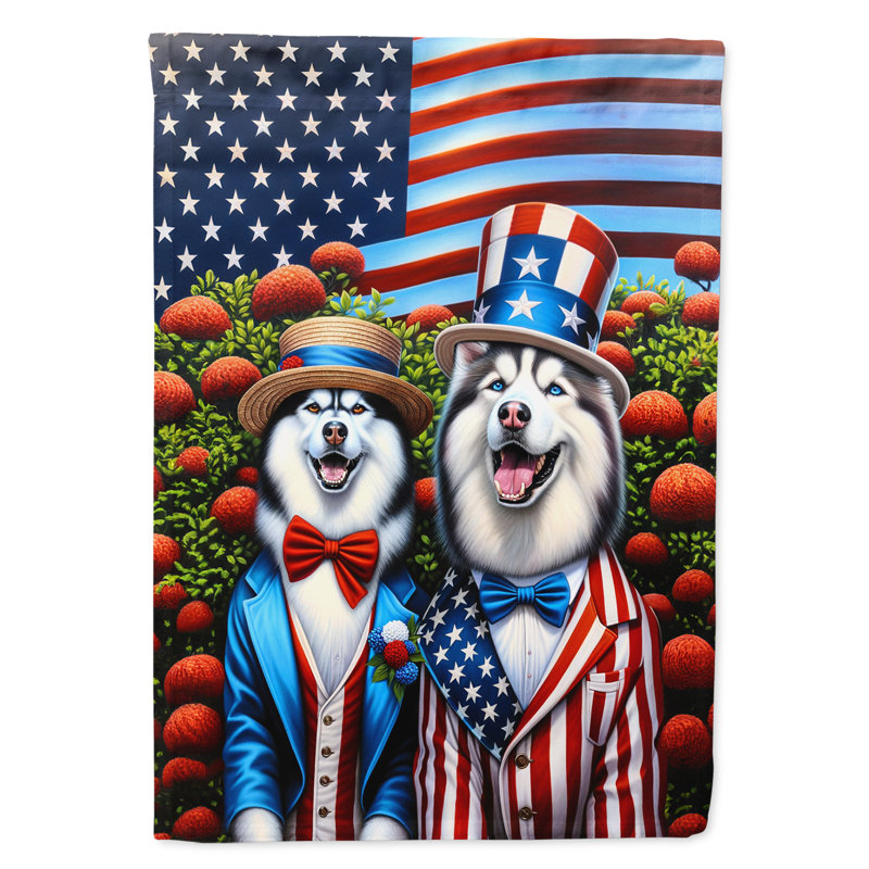 Drapeau «All American House», Étoile bleue / Husky sibérien à rayures rouges