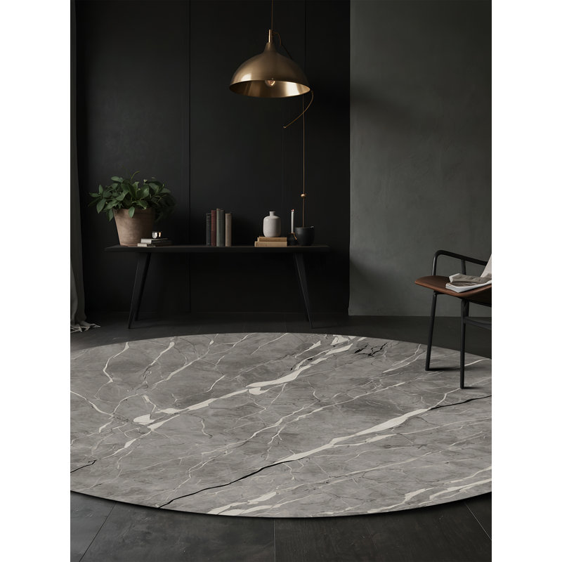 Tapis gris soyeux et moelleux, Rond 8 pi