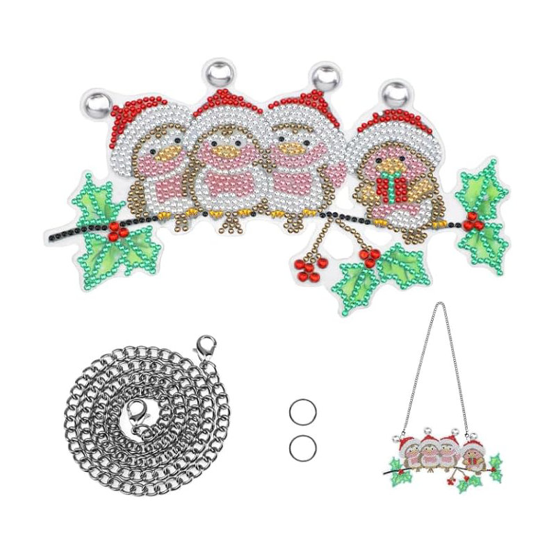 Andrue  5D DIY Christmas Robins on Branch Diamond Painting Kit Rhinestone Acrylic Hanging Ornament Decoration Approx 22cm x 12.5cm