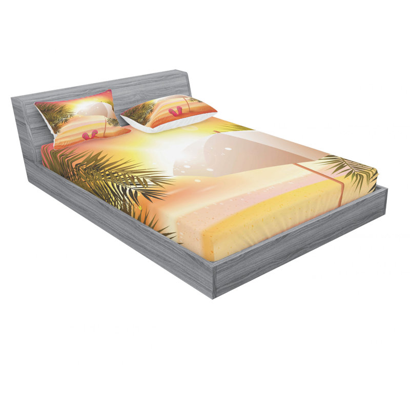 Ensemble de draps coucher de soleil à la plage, Ensemble de drap pour grand lit avec drap-housse