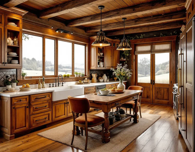 American solid wood open kitchen island
