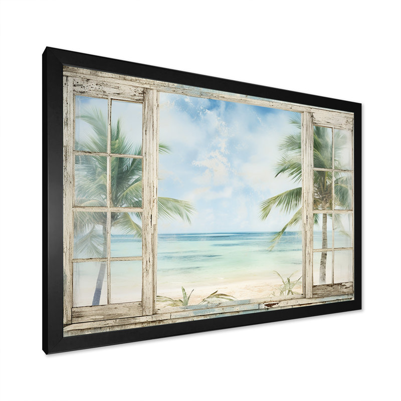 Décoration tropicale fenêtre tropicale horizon II - fenêtres côtières, Cadre d'angle fermé noir, H 16 po x l 32 po x P 1 po