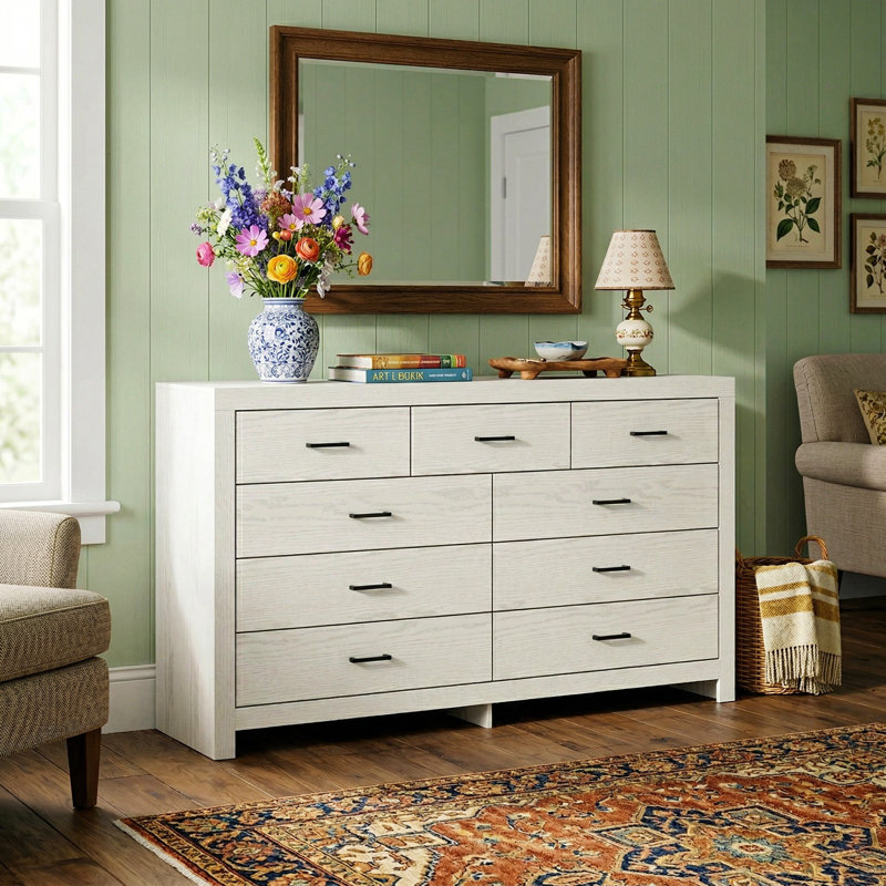 9-Drawer Dresser With Rustic Style, Gray