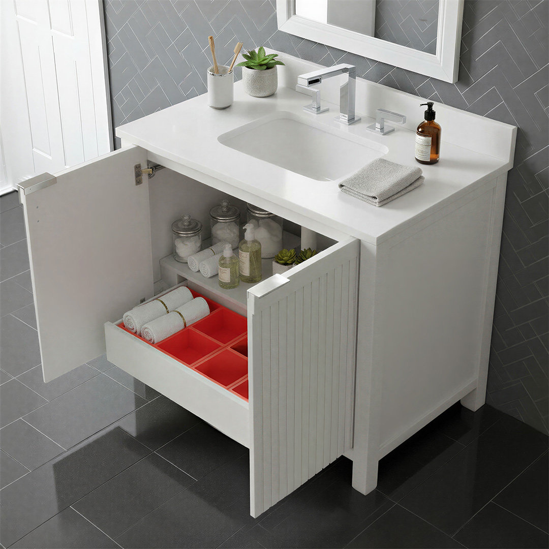 Through Lines 36" Single Bathroom Vanity, White