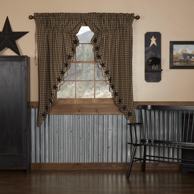 Navy Star Cotton Blend Room Darkening Curtain Panel Pair, Raven/Khaki