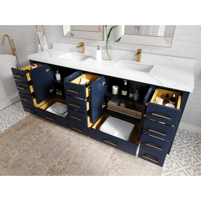 Malibu 84'' Double Bathroom Vanity with Quartz Top, Calacatta Laza