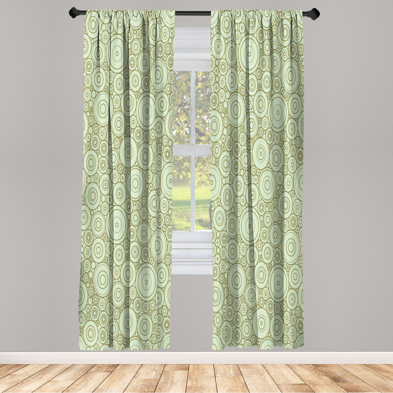 Microfiber Floral Semi-Sheer Rod Pocket Curtain Panels, 28" W x 84" L, Beige/Dark Sea Green