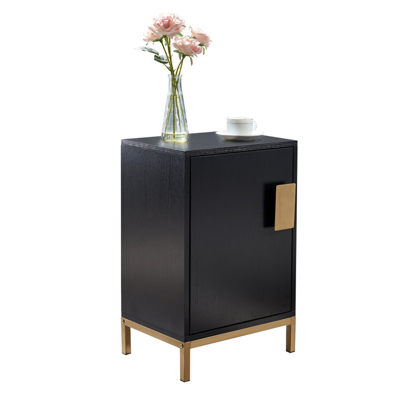 Marvell Rectangular End Table with Storage, MDF Wood Base, and Textured Cabinet Design