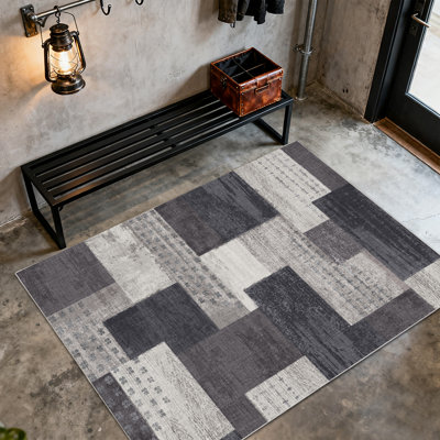 Tapis rétro à motif géométrique pour le salon, tapis à poils courts avec envers en caoutchouc, tapis performance pour la chambre à coucher, salle à manger, tapis rétro pour la décoration intérieure, tapis lavables pour l'intérieur et l'extérieur, idéal pour les endroits très passants