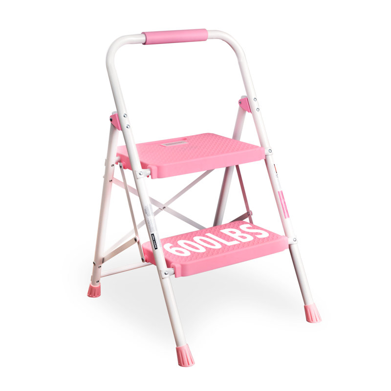 Artique 2 - Step Folding heavy duty Step Ladder, White/Pink