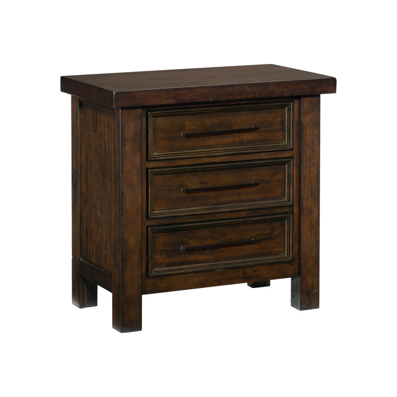 Brown Finish Nightstand With 3 Drawers, Mango Veneer Wood, Classic Bedroom Furniture Drawer In Brown, Style