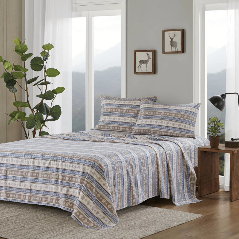 Drap-housse 100% flanelle de coton avec motif de flocon de neige bleu, 3 pièces, brossé pour plus de douceur, convient aux matelas de 12 po, -, lavable à la machine en flocon de neige, simple / double grand / très grand / très grand 14 po, élastique