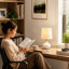Lampe de table moderne 14 po en céramique et bois-247103230
