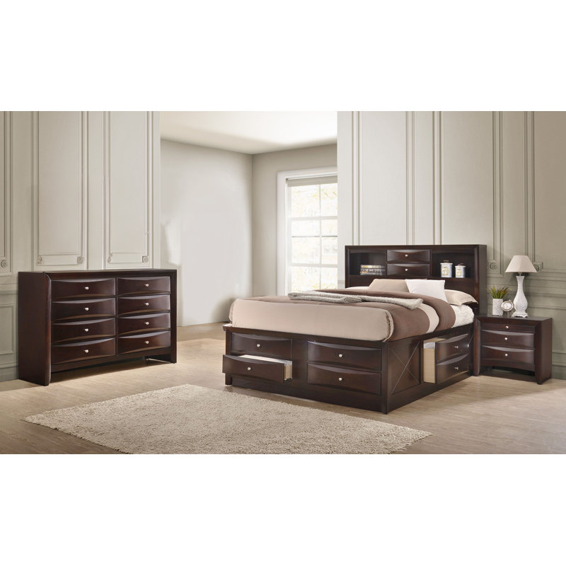 Ensemble de chambre avec lit plateforme de rangement Rodnell 3-2_Kathlyn, Très grand, Cerisier foncé
