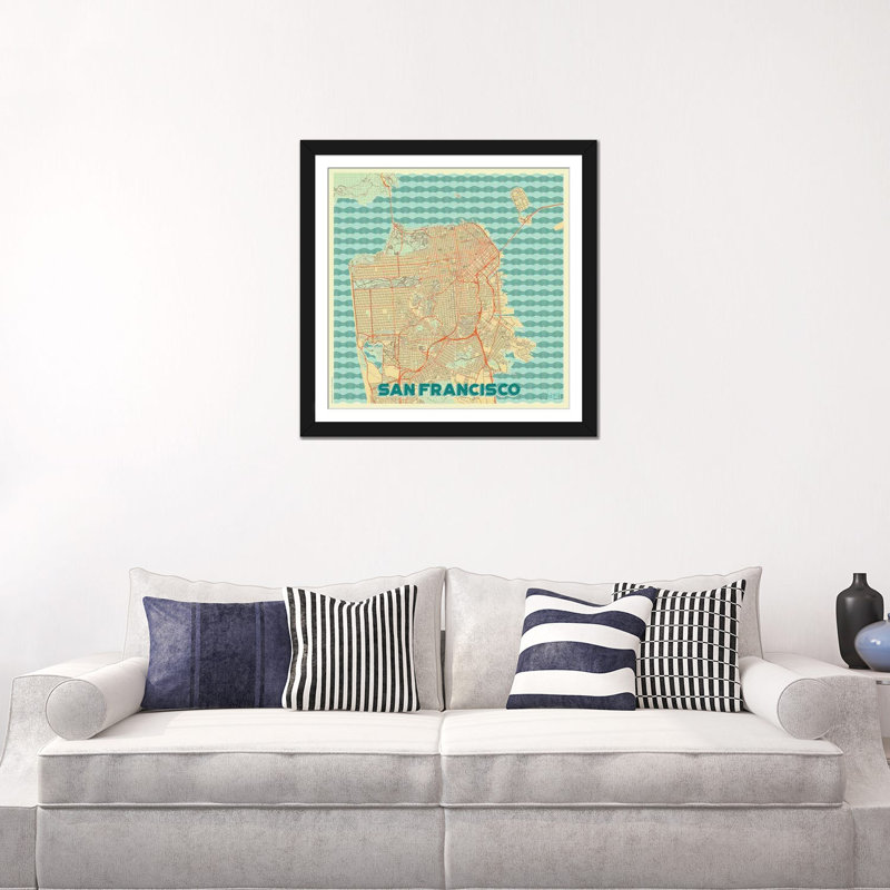 « san francisco rétro urban blueprint map », reproduction d’impression sur toile, H 16 po x l 16 po x P 1 po, Blanc