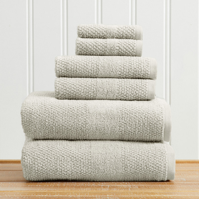 100% Cotton Textured Woven Bath Towel Set, 6 Piece Set, Light Grey