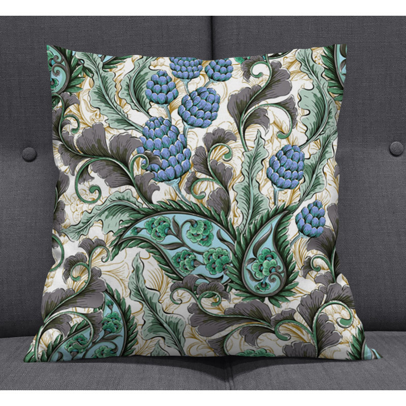 Throw Pillow With Insert, 20"H x 20"W, Blue/Green/Beige Paisley 3