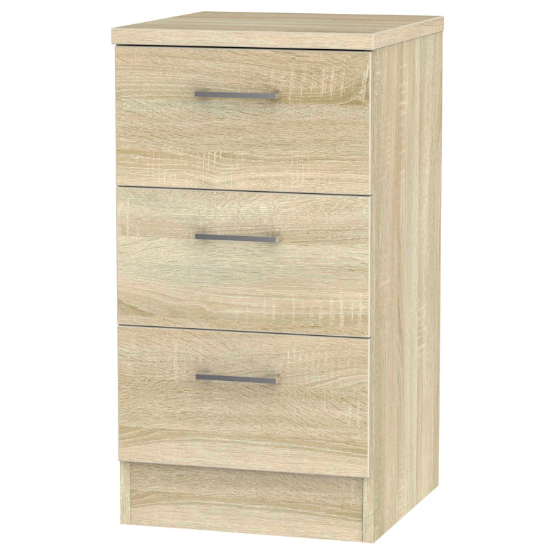 Fully Assembled Ingram 3 Drawer Bedside Table, Bardolino Oak