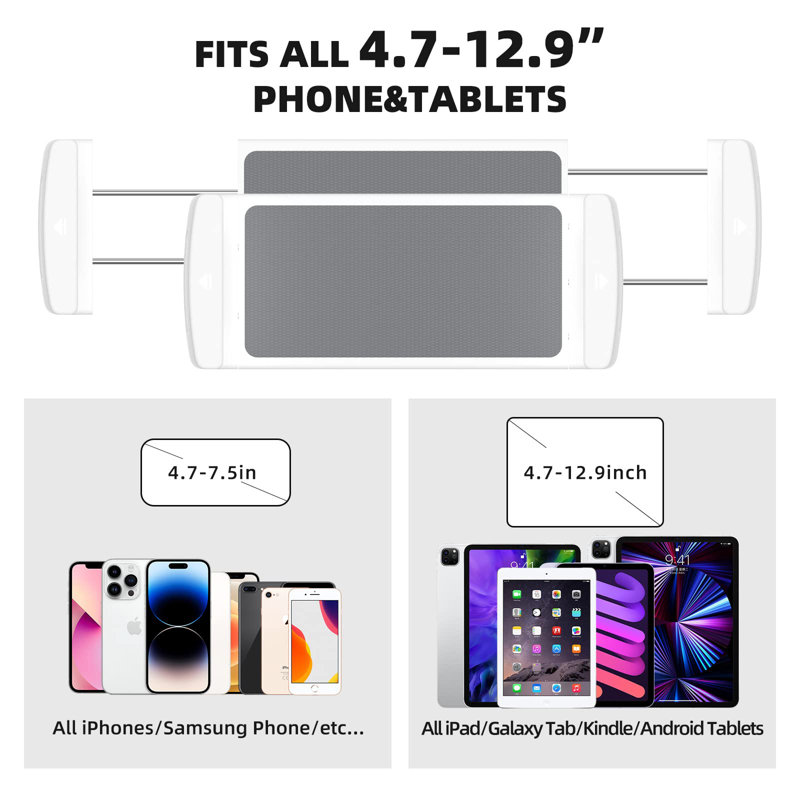 Support pour tablette robuste - hauteur réglable de 66,1 po, support pour téléphone / tablette au-dessus du lit, compatible avec les tablettes IP / Pro / Air / Mini de 4,7 à 12,9 po, les tablettes et les téléphones cellulaires