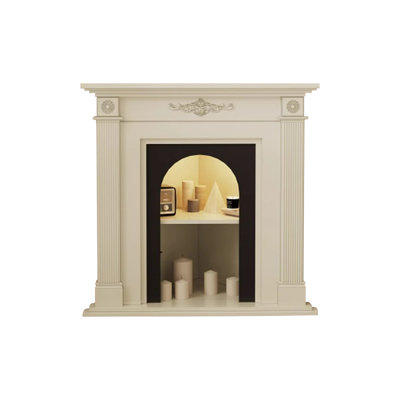 Beige Solid Wood Freestanding Fireplace