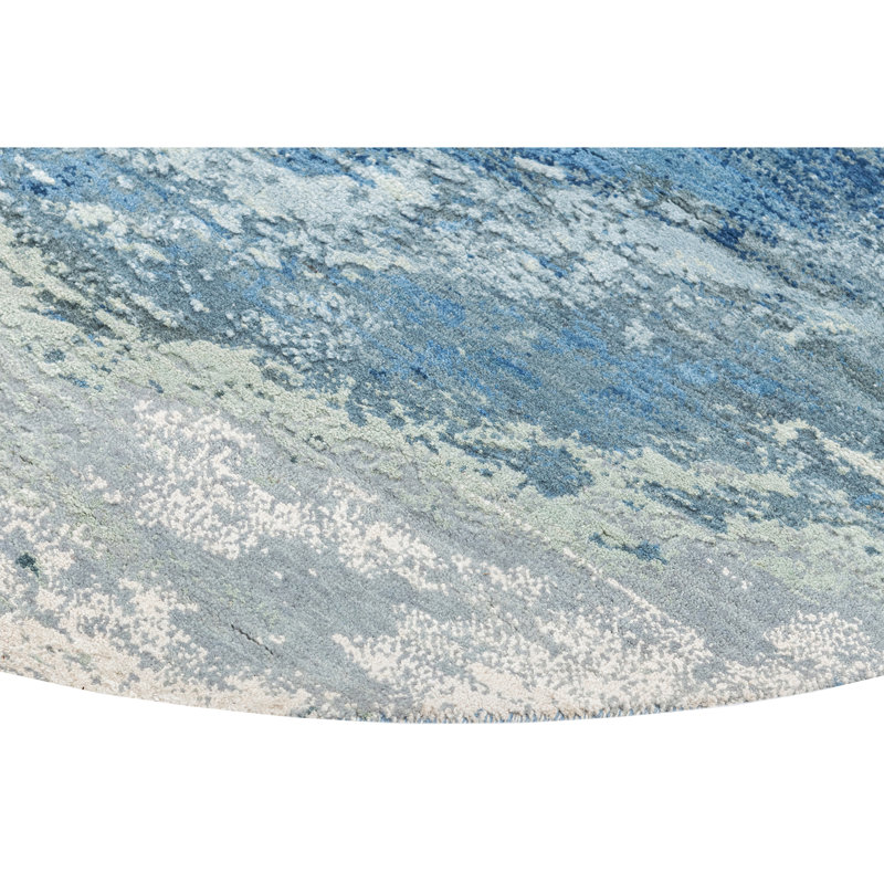 High-Quality Hand-Knotted Silver And Blue Area Rug, Silver And Blue, Round 8'
