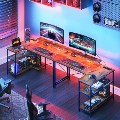 L-Shaped Computer Desk with Built-In Electrical Outlet