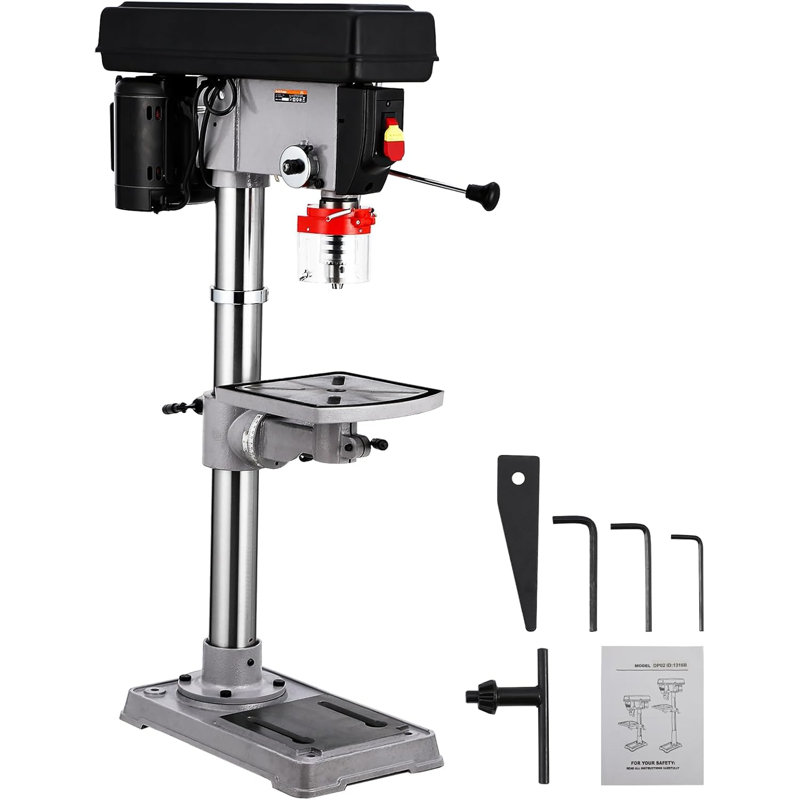 Perceuse d'établi 13 pouces avec moteur à induction 7,5 ampères, vitesse variable de 288 à 3084 tr / min, table de travail inclinable de 0 à 45 ° 10 x 10 po, fabrication en fonte durable pour le bois et le métal