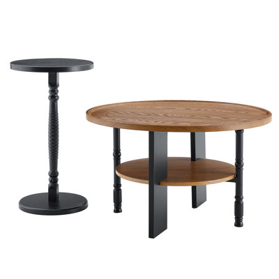 2-Piece Round Coffee Table  Side Table Set, PVC Vacuum Forming, 31.5" Coffee Table With Storage  15" Side Table, Single Package, Ideal For Living Ro