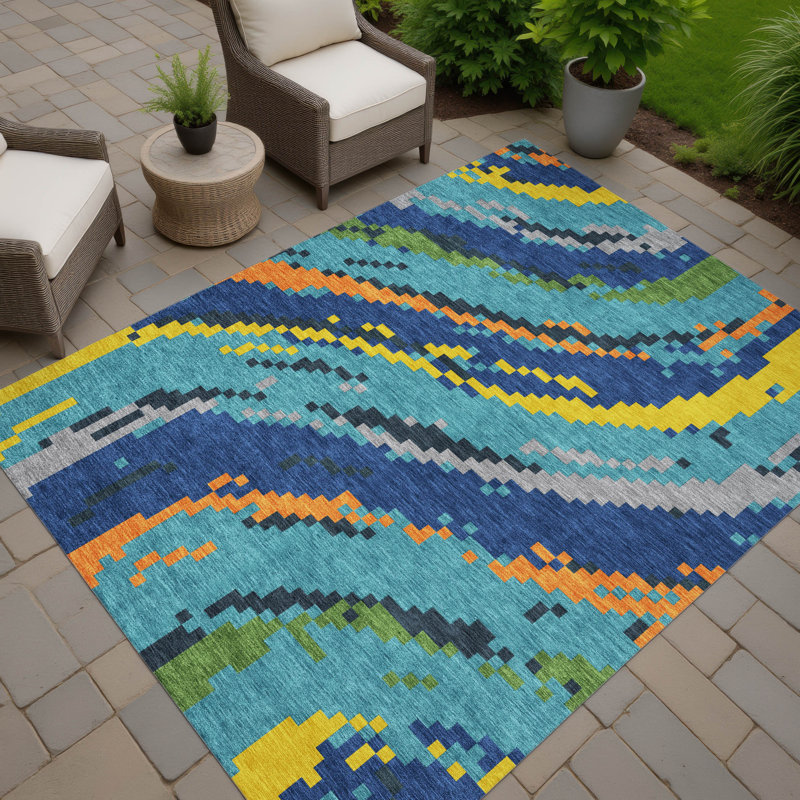 Machine Washable Indoor/Outdoor Chantille ACN2828 Kids Rug, Teal, 5' x 7'6"