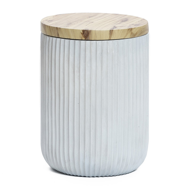 Tommen 17.4" H Cement Patio Table with Storage, Fluted Round End Table