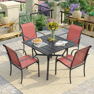 (Incomplete)Patio dining set with Square dining table and 4 Stackable Sling Chairs